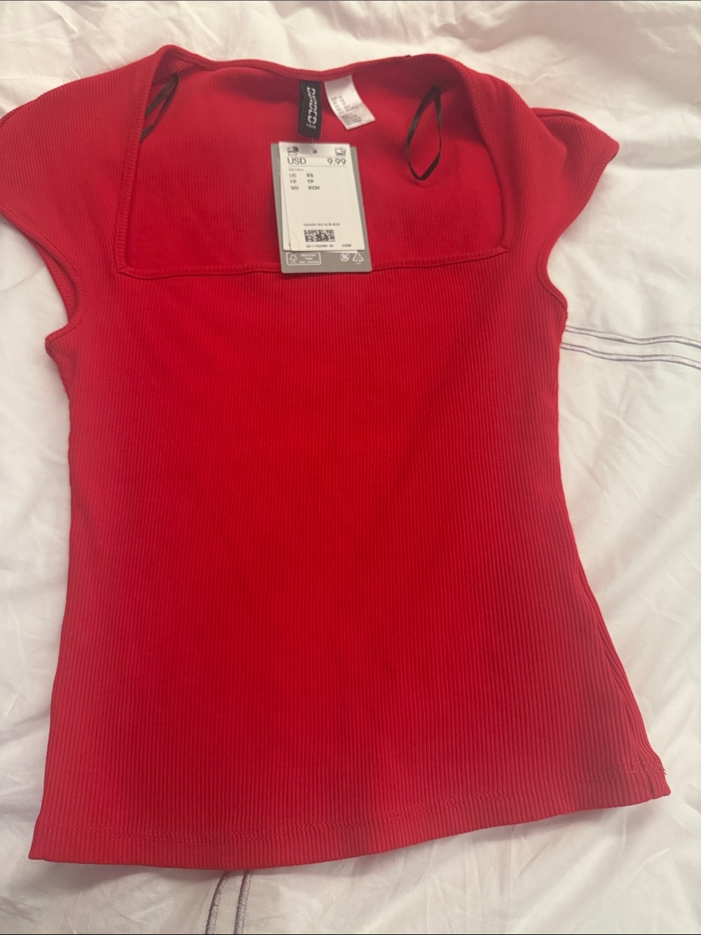 H&M Red Ribbed Square-Neck Tank